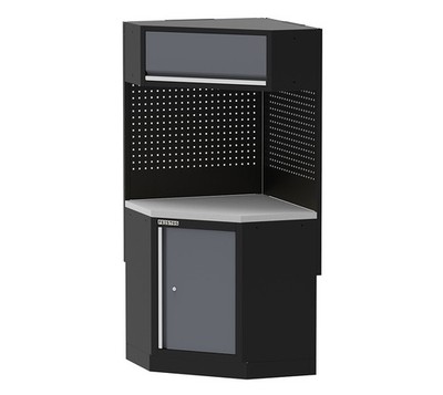 Werkzeugschrank Apollo Eckschrank Edelstahl Grau Schwarz 86x86x200 cm FEISTOS