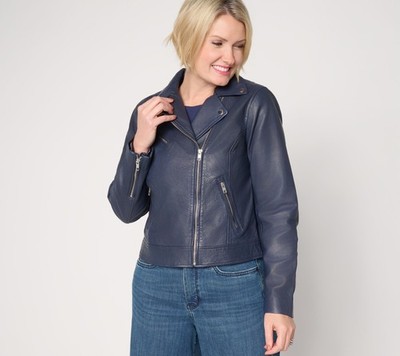 SUNNYLiFE Women's Jacket Sz 12 American Leather Co. Washed Moto Blue A646883
