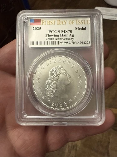 2025 230th Anniversary Flowing Hair Silver Medal PCGS MS70 FS Flag Label