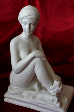 Akt Figur sitzende Frau Skulptur Gips Alabaster? matt poliert Damen Statue