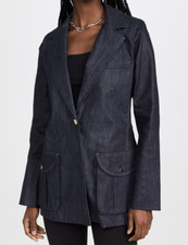 Dl1961 Indigo Coated Rich Navy Blue Denim Patch Pocket Button Lined Blazer New S