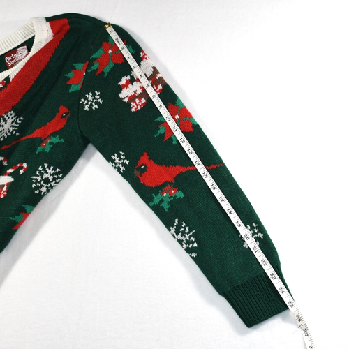 Ugly Christmas Sweater Adult Med Green Party Sweater Pullover Mock Cardigan Tie - Picture 10 of 13