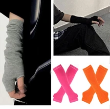 Women Sport Gloves Knitted Fingerless Solid Elbow Long Sleeve Arm Warmer Mittens