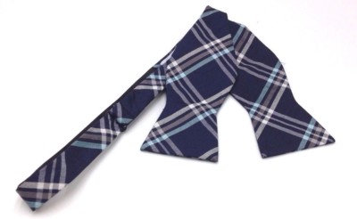 $120 Ryan Seacrest Mens Gray Blue Check Silk Bowtie Adjustable Classic Bow Tie