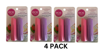 4 Pack eOS Soft Shea Lip Balm Stick Strawberry Peach & Toasted Marshmallow 2 Ct