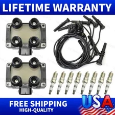 2 FD487 Ignition Coil Pack+8 Spark Plug Wires +8 Spark Plug For Ford