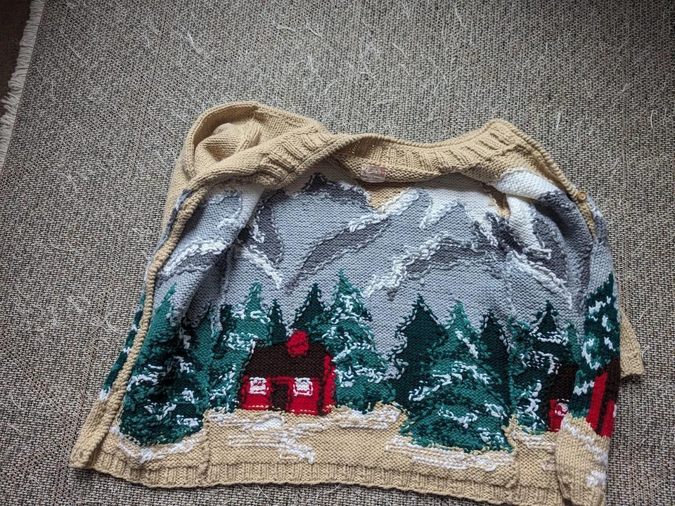 vintage COWICHAN handknit MOUNTAIN house ALL OVER sweater L chunky WOOL ll bean - Image 4 of 4