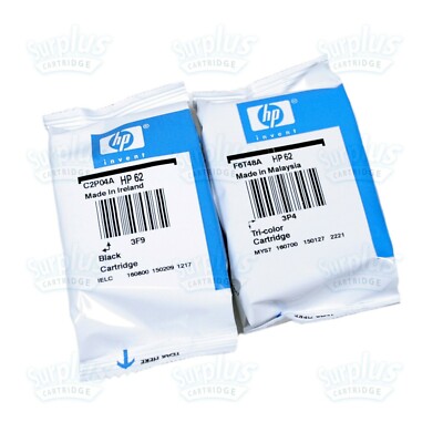 2pk Genuine HP 62 Black/Color Ink ENVY 5540 5542 5545 5644 5660 5663 7640 7645