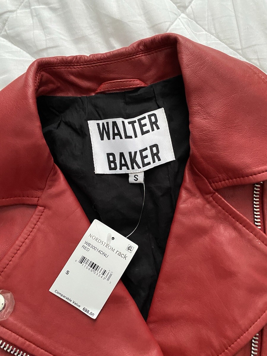 NWT Walter Baker Lamb Leather Jacket Red Belted Womens Sz S