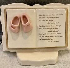 Vintage"Baby Shoes And Verse" WALL POCKET Open Book Planter Vase