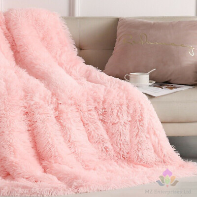Langflor Flauschig Teddy Kunstfell Weich & Kuschelig Überwürfe Decken 150 x 200 cm Blush