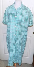 Vintage 40s 50s Aqua White Plaid Cotton House Robe B48