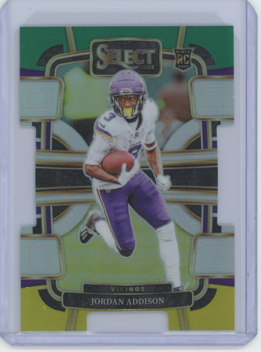 Jordan Addison Green and Yellow Prizms Die Cuts 2023 Panini Select #66