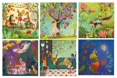 MILA MARQUIS*Postkarte*Glitzer*Herbst*Mädchen&Fuchs*Waldtiere*14x14cm