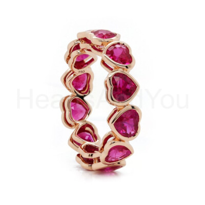 4ct Heart Cut Simulated Ruby Full Eternity Wedding Band 14K Rose Gold Plated