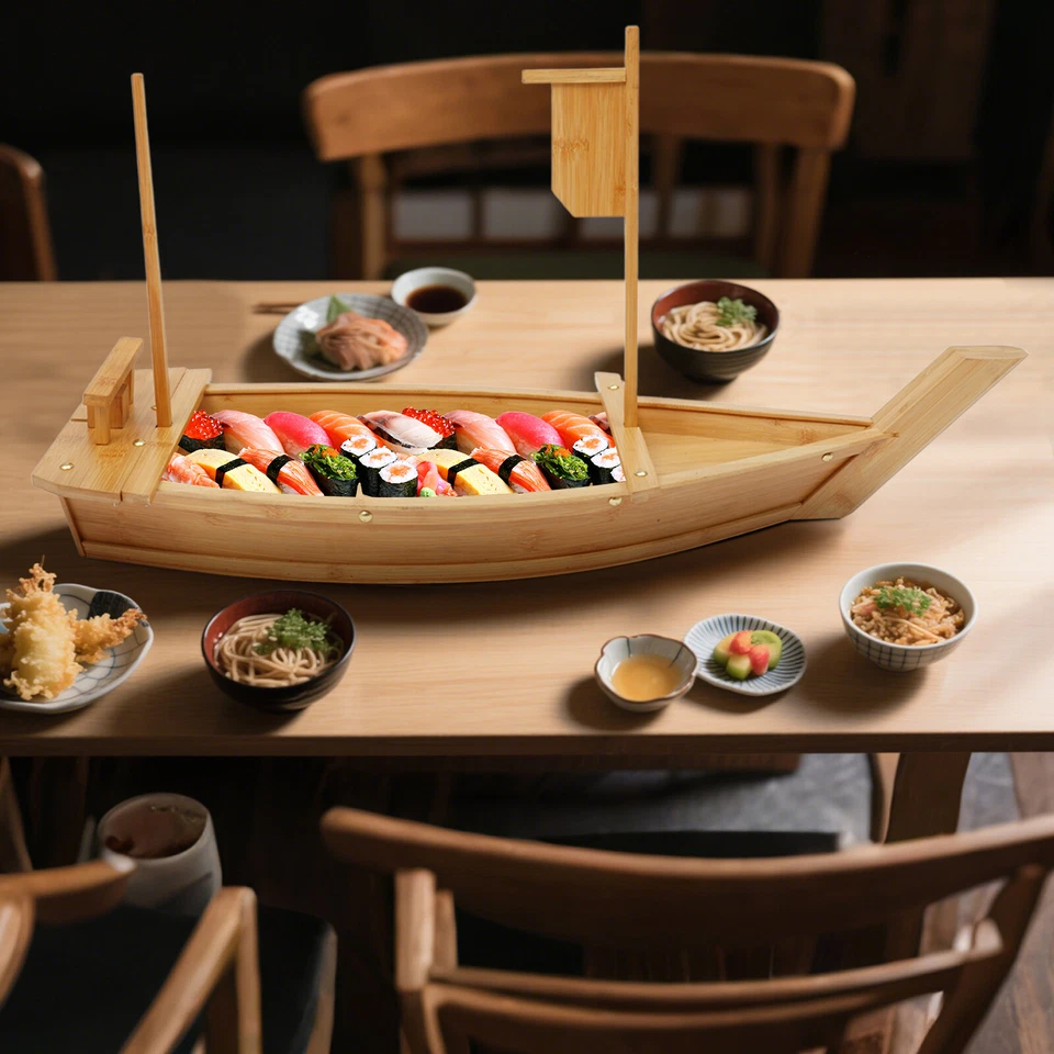 31.5 in Large Size Boat-shaped Sushi Serving Tray Bamboo Sushi Boat Serving Tray - Image 3 of 4