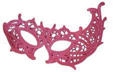Embroidered Mardi Gras Mask 8 x 5 Pink Decorate Add a stick Ribbons Jewels glit