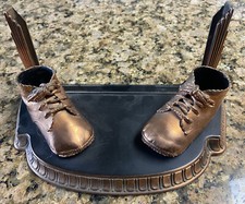 Vintage Art Deco Bronze Baby Shoes Metal Frame Holder Stand MINTY Rare