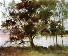 1983 Vintage Print Coast Fishing at Sunset South Carolina Sea Watercolor Image