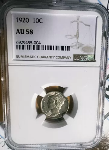 1920 Mercury Dime NGC AU58
