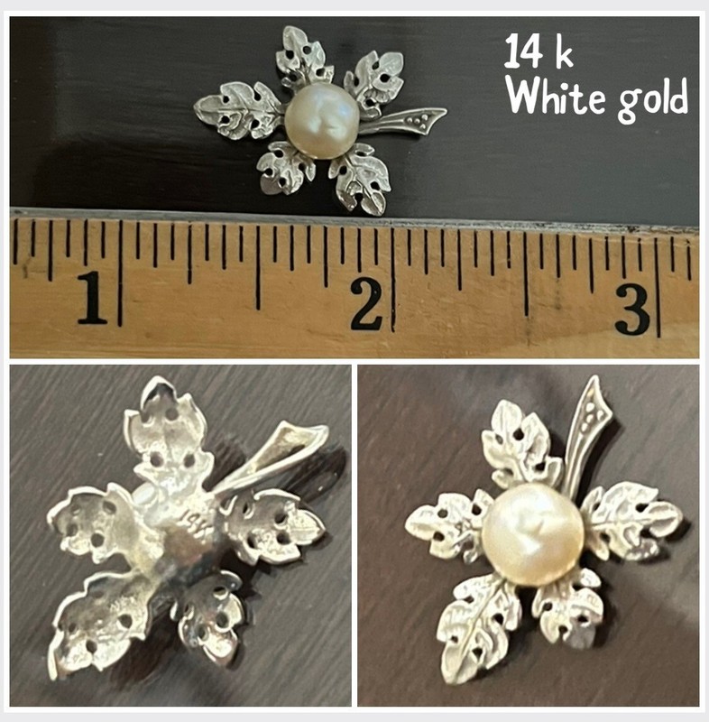 Vintage 14k White Gold Pearl Leaf Pendant-Pre owned