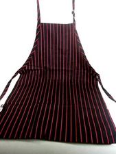 CHEF UNIFORMS "CHALK STRIPE RED"  ADJUSTABLE BIB BACK BLACK/RED APRON NEW