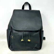 Faux Leather Zip Pocket Backpack, Women's Black/Gold