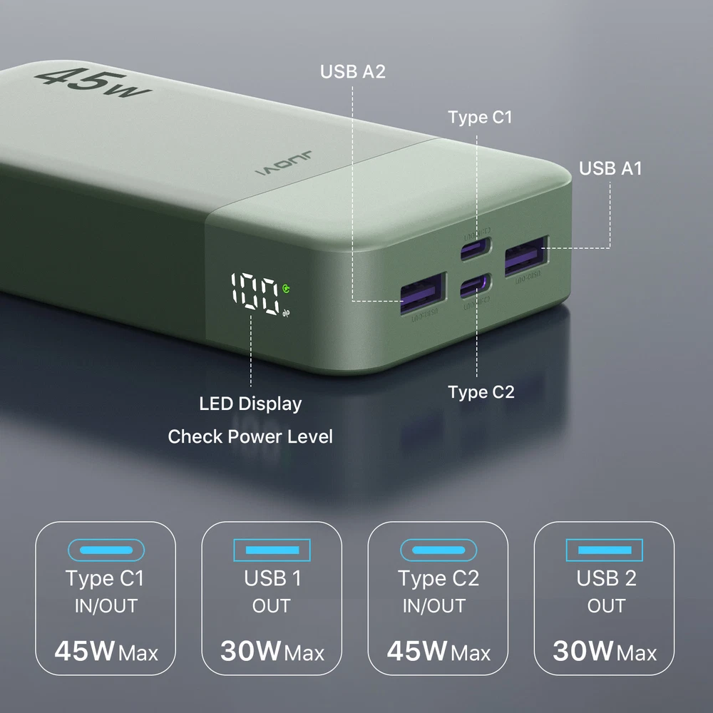 Power Bank 20000mah 45W USB C Backup Battery Portable Charger For IPhone Charger