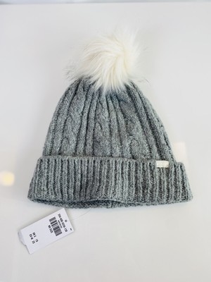 HOLLISTER Hat Beanie Gray Knit Pom Pom 