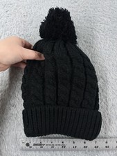Beanie Toque Womens One Size Black Cable Knit Acrylic Polyester Lined Ski Pom