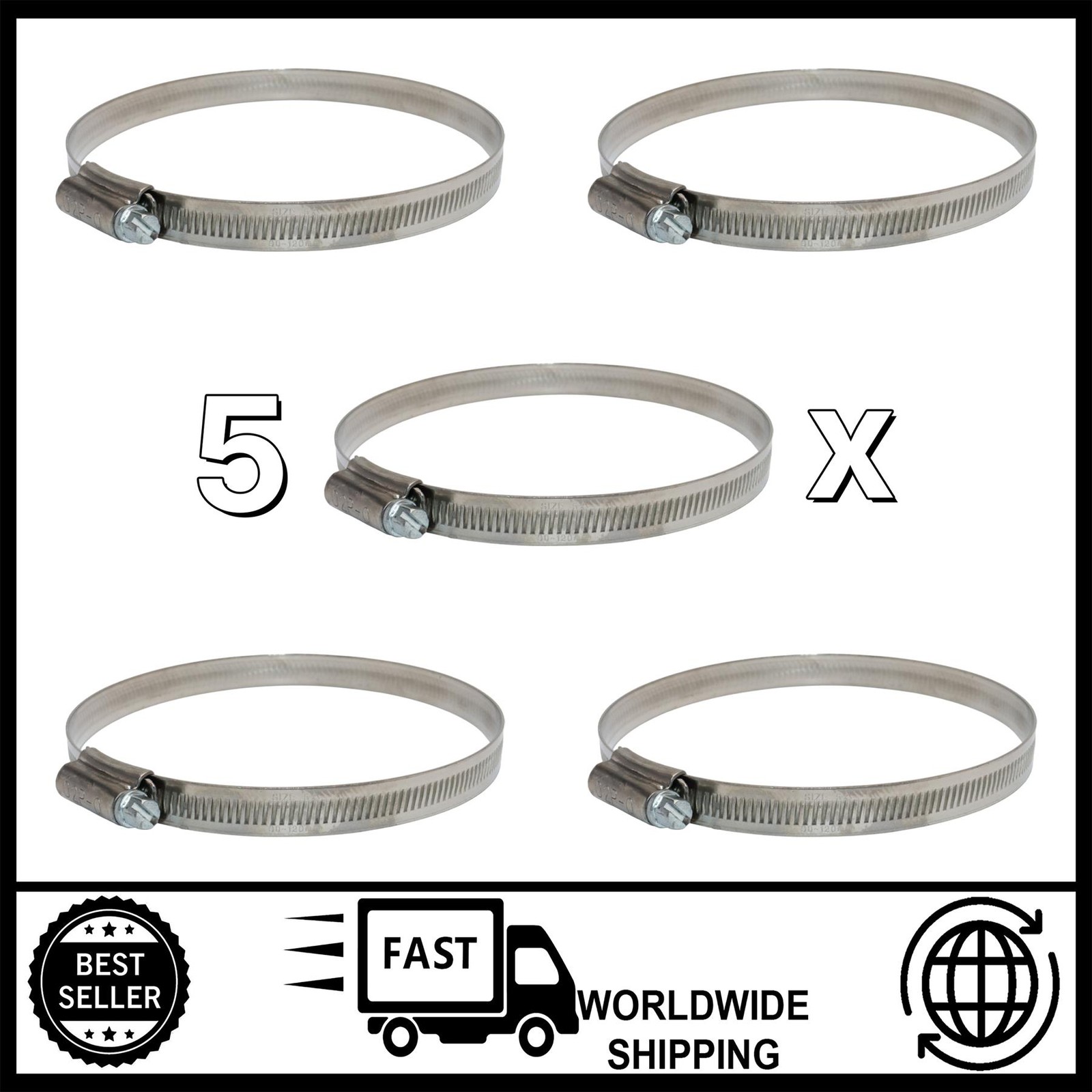 5x Jubilee Clamp 90–120mm SS304 Hose Pipe Worm Clip