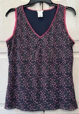 Old Navy Perfect Fit Blue & Pink Floral Cinched Tank Top Crochet Trim Size Large