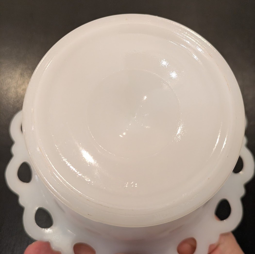 VTG Anchor Hocking Old Colony Open Lace Milk Glass Pedestal Bowl Compote