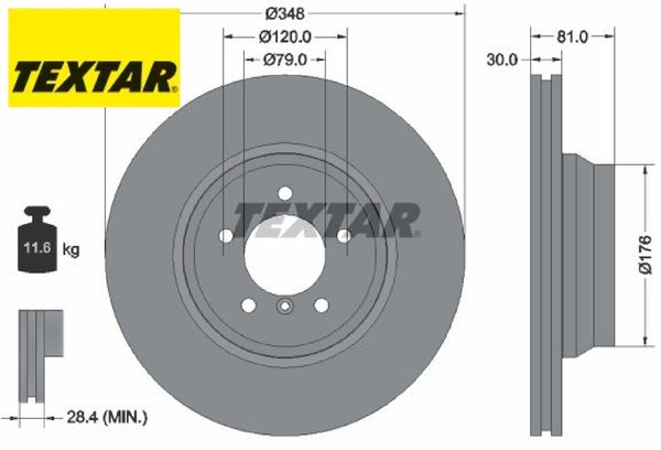 2X Bremsscheibe Textar 92122905 2 Bremsscheiben Vorderachse Vorne FüR BMW-image