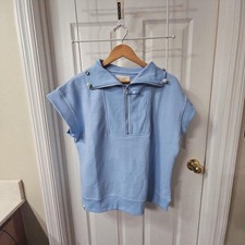 Simply Southern Women's Blue Textured Quarter-Zip Short Sleeve Top Size XL