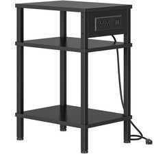 Side Table with Charging Station, Tall End Tables Living Room, 21.7 Inch Skin...