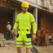 ARTMAS Hi-Vis Yellow Safety Work Shorts for Men with Cargo Pockets ISO20471
