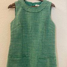 Eliza J Women’s Short Sleeve Fringed Tweed A-line Dress Green W/ Pockets Retro