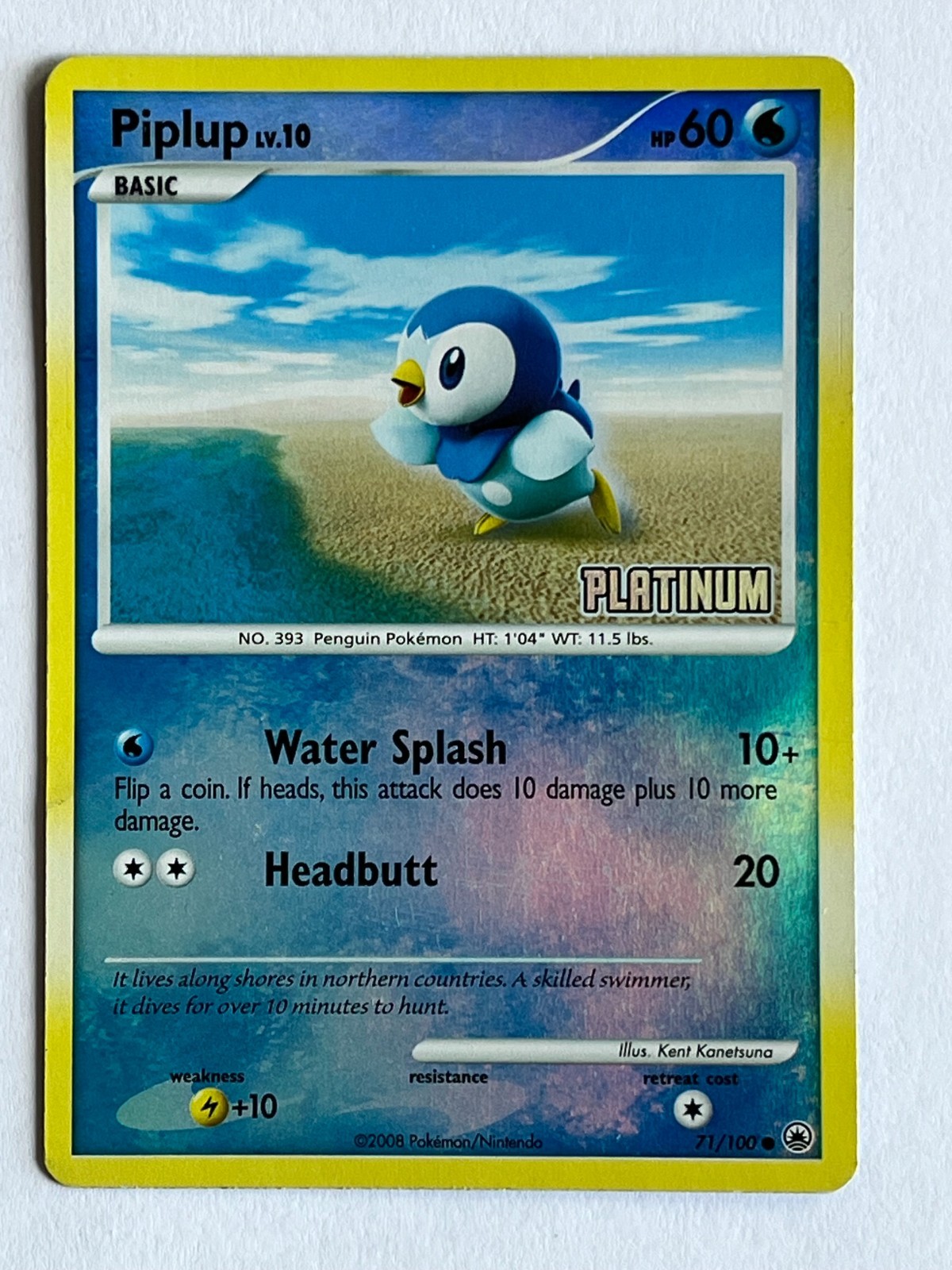 PIPLUP LV. 10 Majestic Dawn POKEMON Holo PLATINUM Stamped 08 Trading Card 71/100