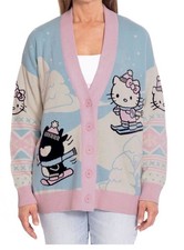 Sanrio Hello Kitty Button Cardigan Sweater Fair Isle Pink Blue Large NWT