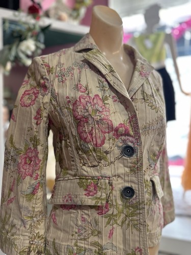 Vintage Y2K Floral Print Blazer Jacket Cropped Preppy 2000s Coquette S/M - Picture 4 of 7