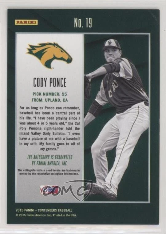 2015 Panini Contenders College Ticket Cody Ponce (Ball in Hand Red Ink) #19 Auto - Image 2 of 2