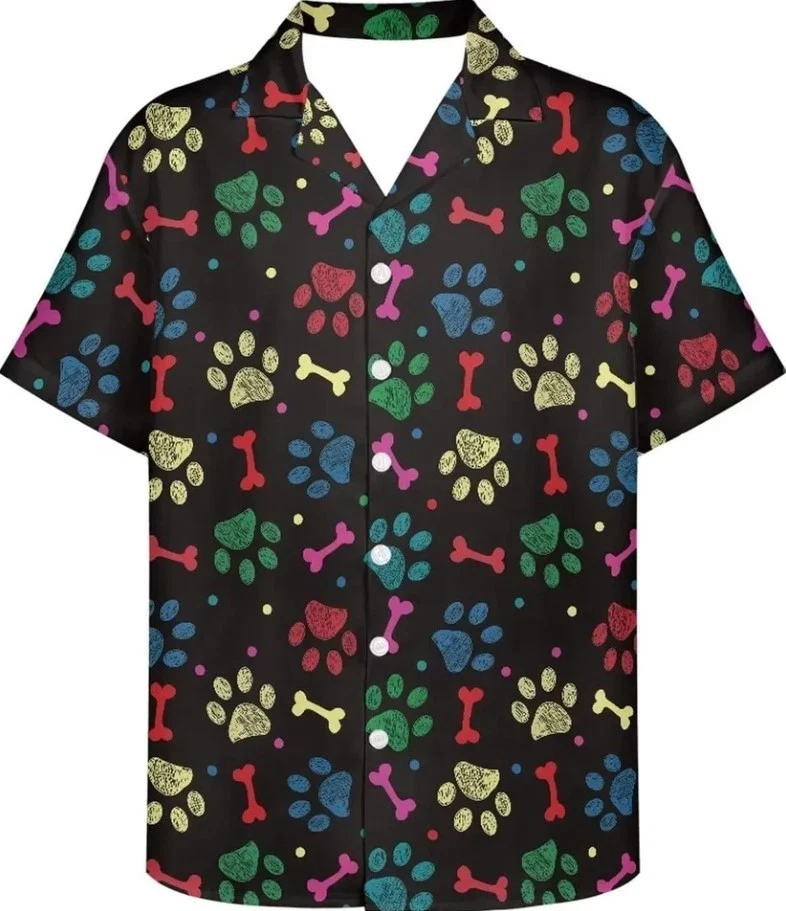 Paws Casual Animal Hawaiian Shirt Button Down Tropical Beach Shirt