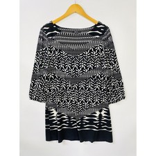 Style & Co. Womens Flowy Dress XL Black & White Long Sleeve Stretch Round Neck