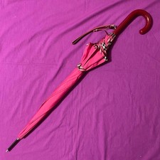 Burberry Long Pink Umbrella Classic Check Trim Ready to Use Authentic