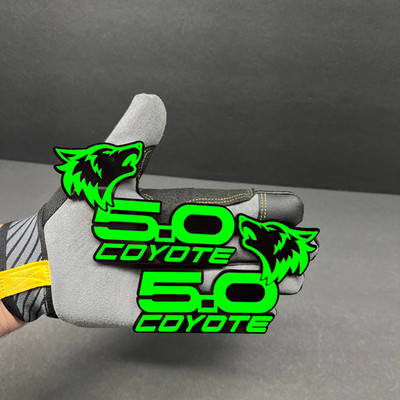 PAIR COYOTE 5.0 Emblem BadgesGREENBLACK Fender Angry Aggressive Racing