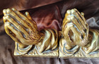 Vintage Lego Japanese Gold Ceramic Praying Hands Bookends — photo 9
