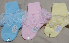 3-NWT GIRL'S 100 NYLON CUFF LACE TRIM TODDLER SOCKS PASTEL COLORS SIZE: S, M, L
