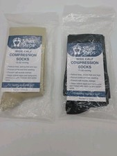 Compression Socks Wide Calf 15-20mmHg Black Tan Large Silver Steps 2 Pack New