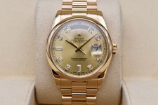 Rolex Day Date 36 18ct Yellow Gold Champagne Diamond Watch 118208 | Box & Papers